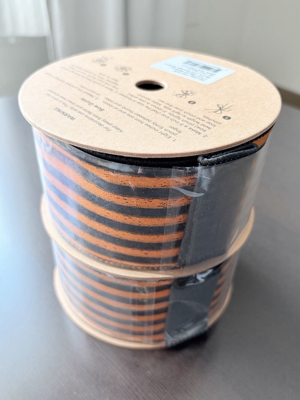 Halloween Ribbon 2 Rolls Black Orange Stripe 2.5in Wired Edge 20 Yards Wreath